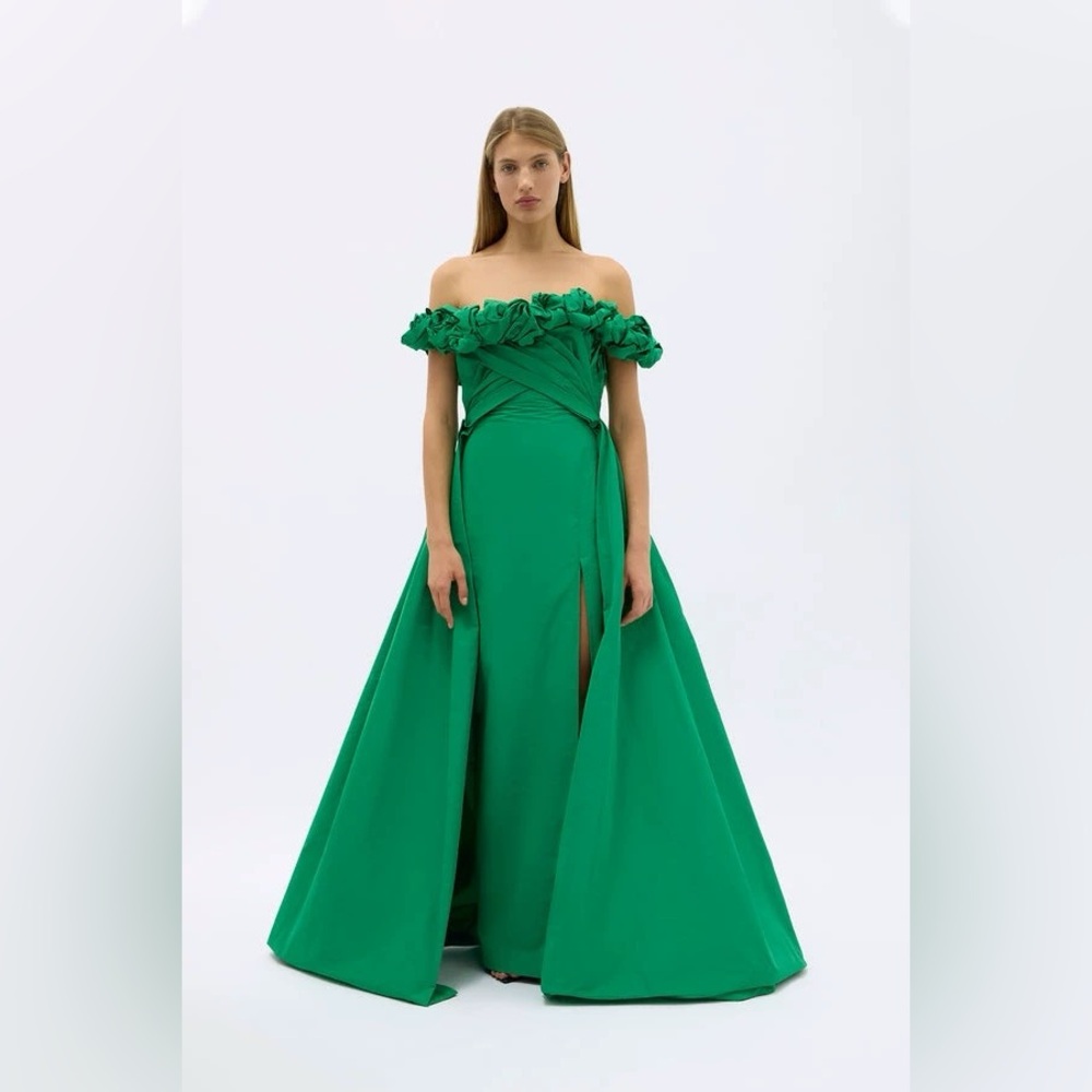 Rachel Gilbert Henley Green Flower Embellished Strapless Ball Gown NWT